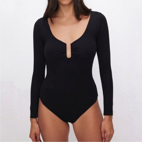 NWT- Good American- Black U.Neck Thong Bodysuit- Sz 7(3x) - Picture 1 of 8